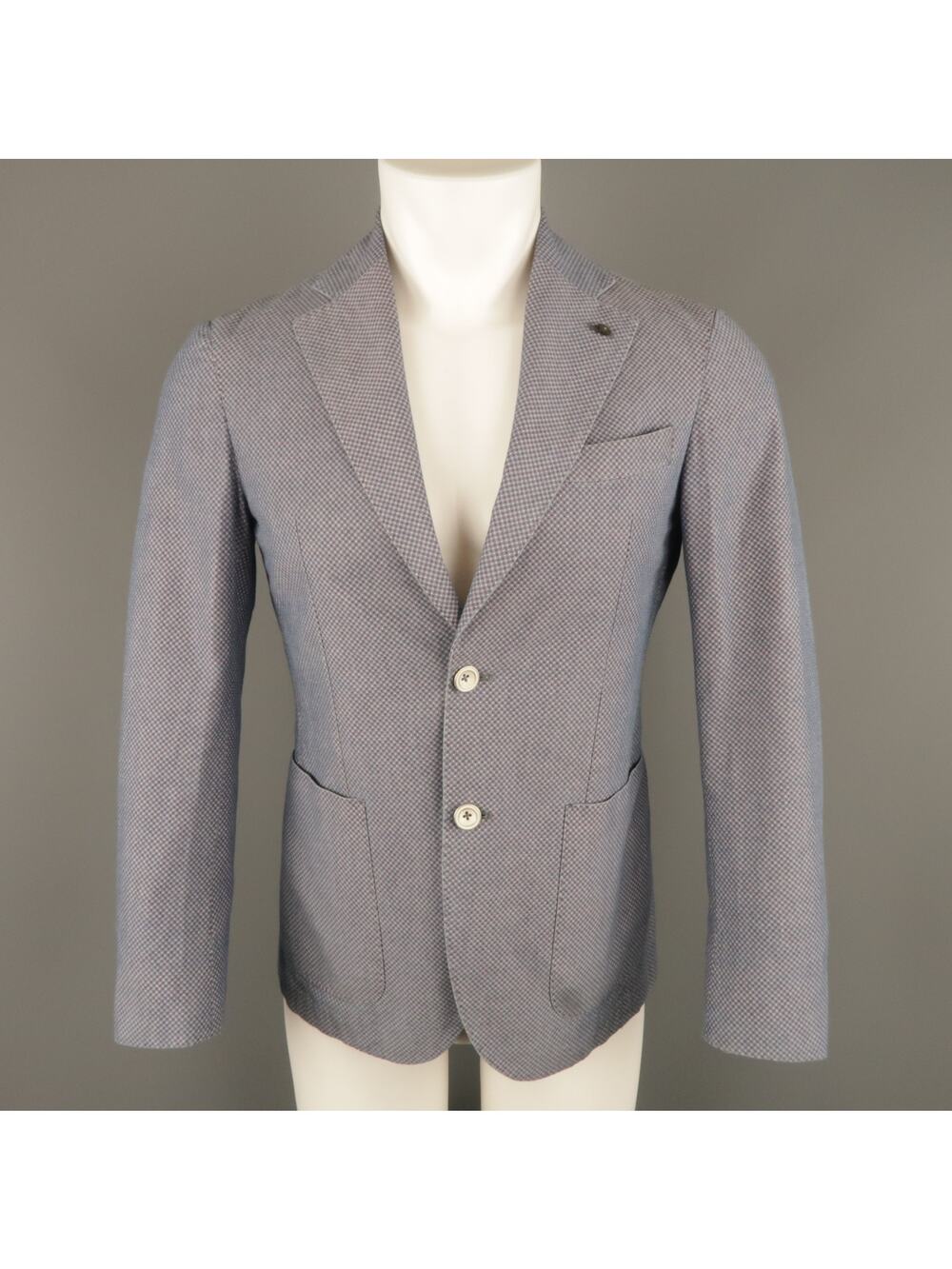 L.B.M. 1911 34 Short Blue & Burgundy Polka Dot Cotton Notch Lapel Sport Coat